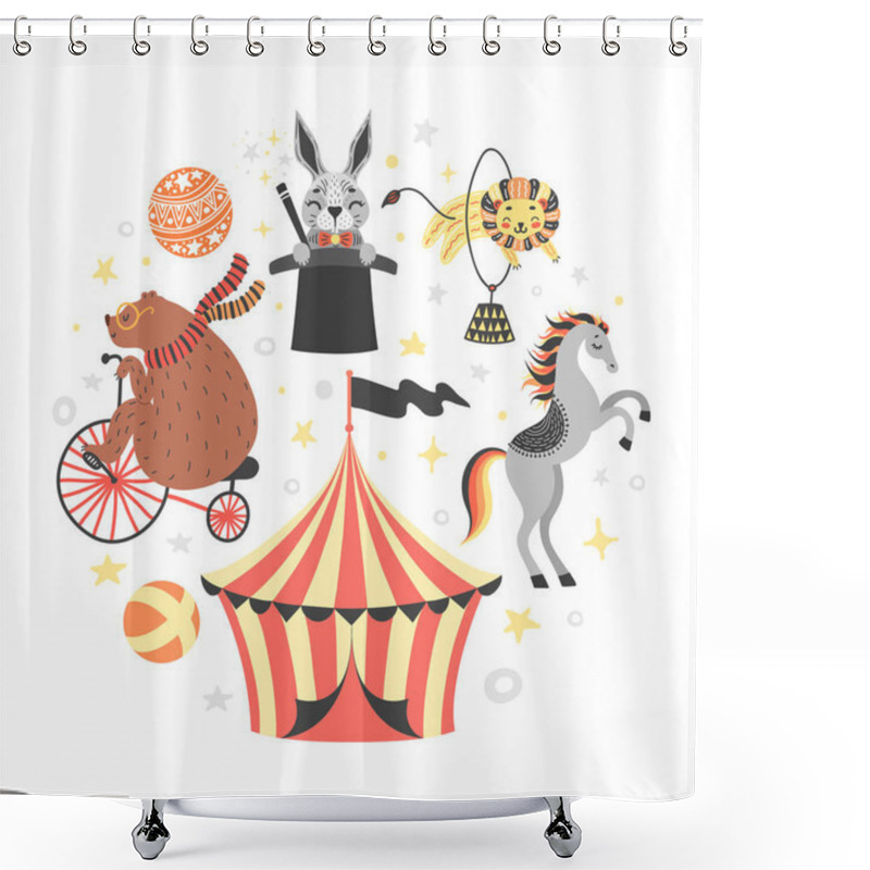 Personality  Vector Illustration Of Circus Animal. Cute Cartoon Characters. Isolated On White Shower Curtains