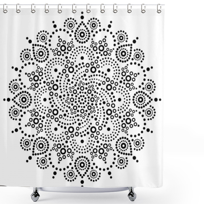 Personality  Aboriginal Bohemian Dot Painting Mandala Vector Pattern, Australian Dot Art Ornament In Black On White  Shower Curtains