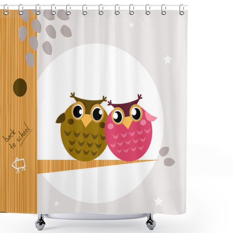 Personality  Two Cute Owl Friends Sitting On The Branch Shower Curtains