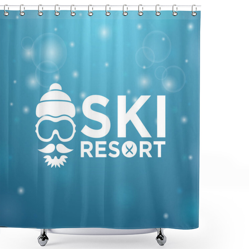 Personality  Face With Ski Goggles, Beard And Mustache On Blue Background Shower Curtains