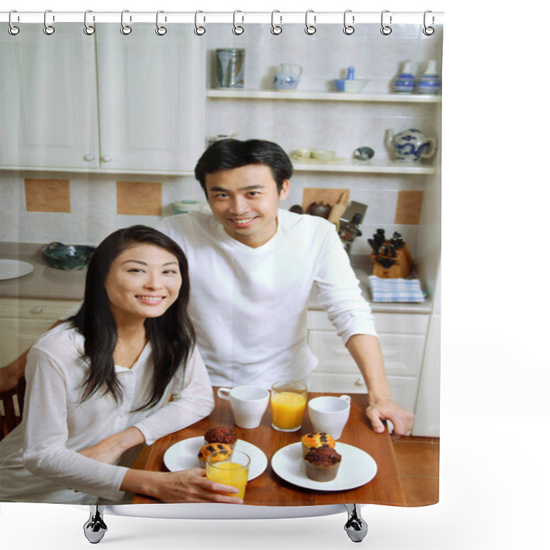 Personality  Couple Having Breakfast Shower Curtains