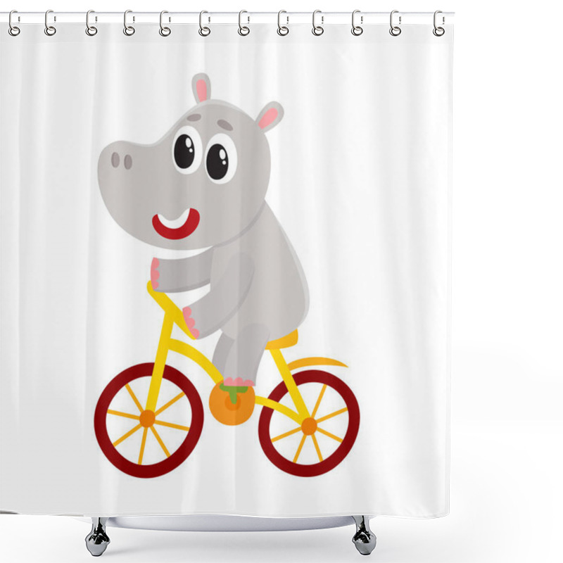 Personality  Cute Little Hippo Character Riding Bicycle, Cycling, Holding Handlebar Shower Curtains