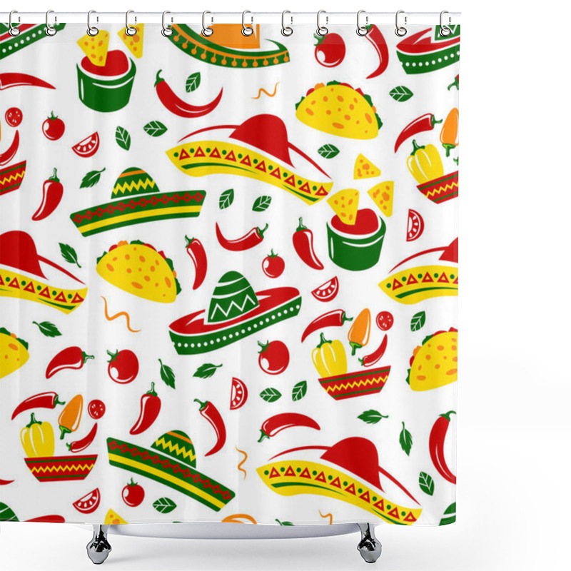 Personality  Mexican Taco, Nacho And Sombrero Seamless Pattern Shower Curtains