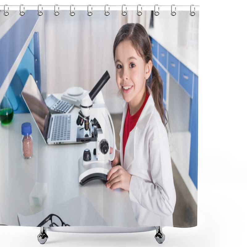 Personality  Girl Using Microscope  Shower Curtains