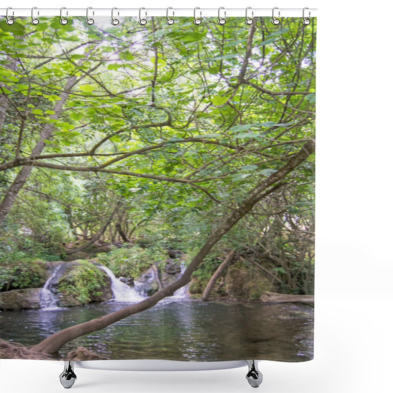 Personality  Waterfall Of Hueznar River In San Nicolas Del Puerto, North Seville Mountain, Andalusia, Spain Shower Curtains