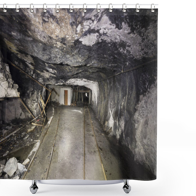 Personality  Railway Tracks In A Tunnel Of An Abandoned Lime Mine In Switzerland Shower Curtains