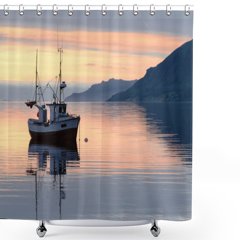 Personality  Fishing Boat At Sundown In The Fjord Shower Curtains