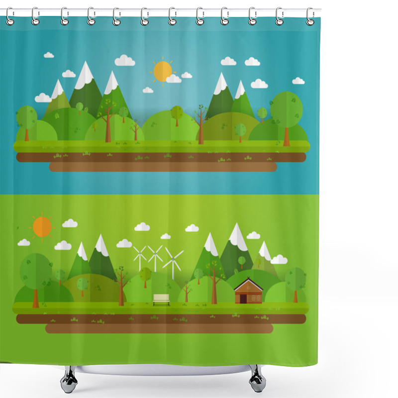 Personality  Natural Landscape In The Flat Style. A Beautiful Park.Environmen Shower Curtains