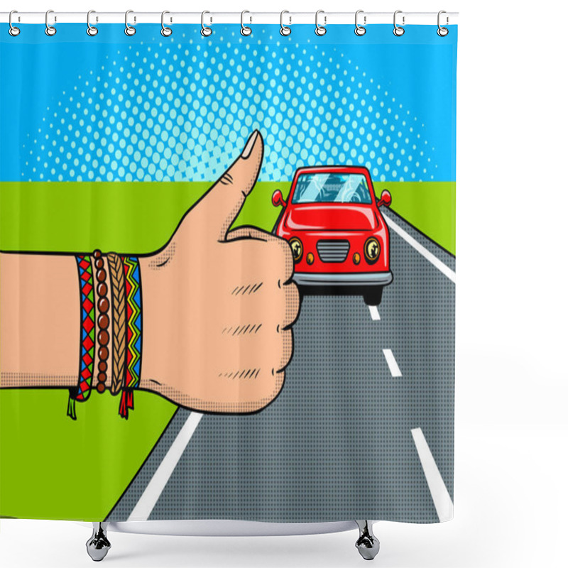 Personality  Hitchhiking Pop Art Vector Illustration Shower Curtains