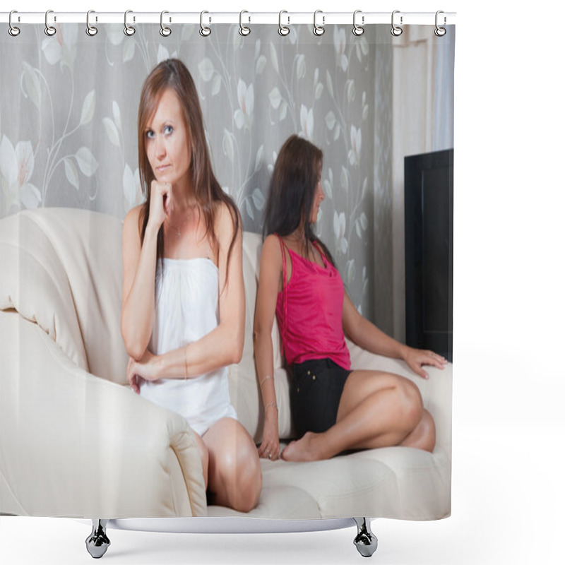 Personality  Women Having Quarrel At Home Shower Curtains