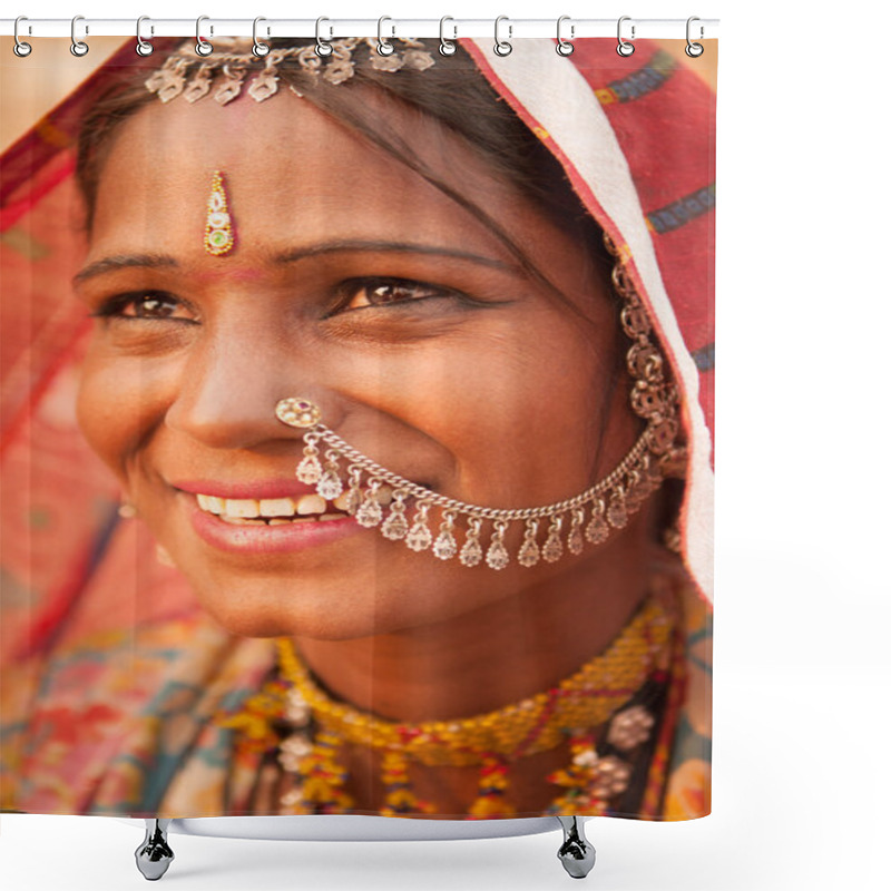 Personality  Traditional Indian Female Smiling Shower Curtains