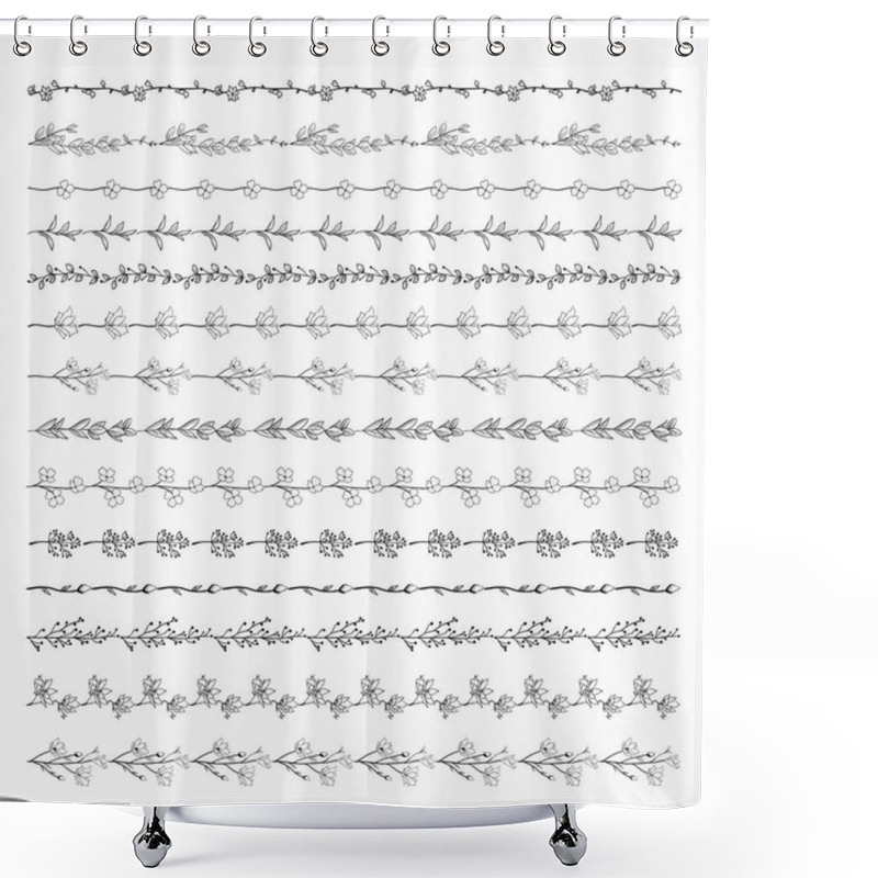 Personality  Vector Black Line Borders With Herbs, Plants And Flowers Shower Curtains