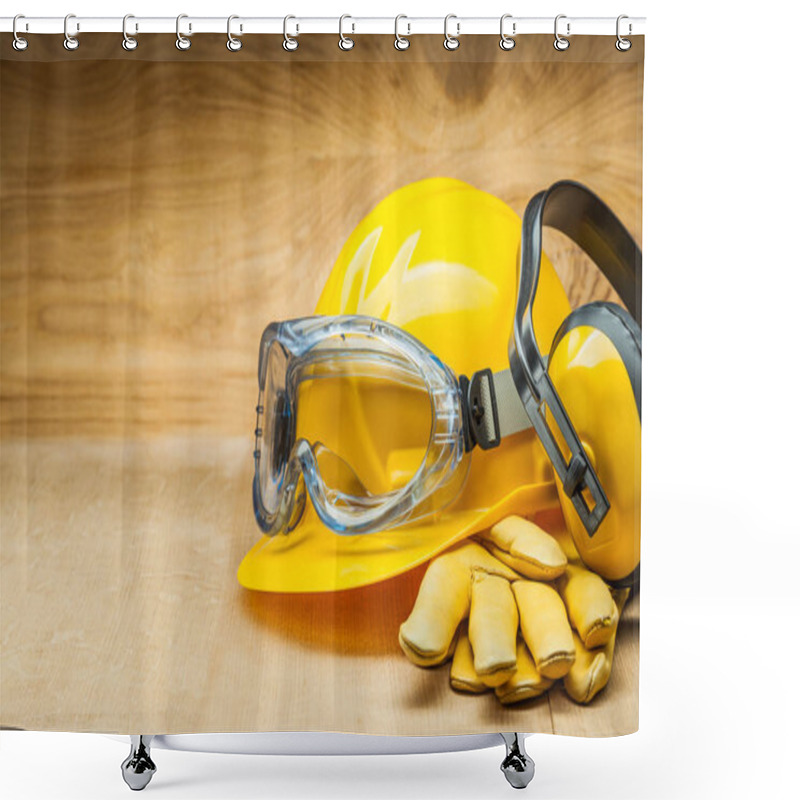 Personality  Concept Of Safety. Construction Safety Tools. Yellow Constructio Shower Curtains