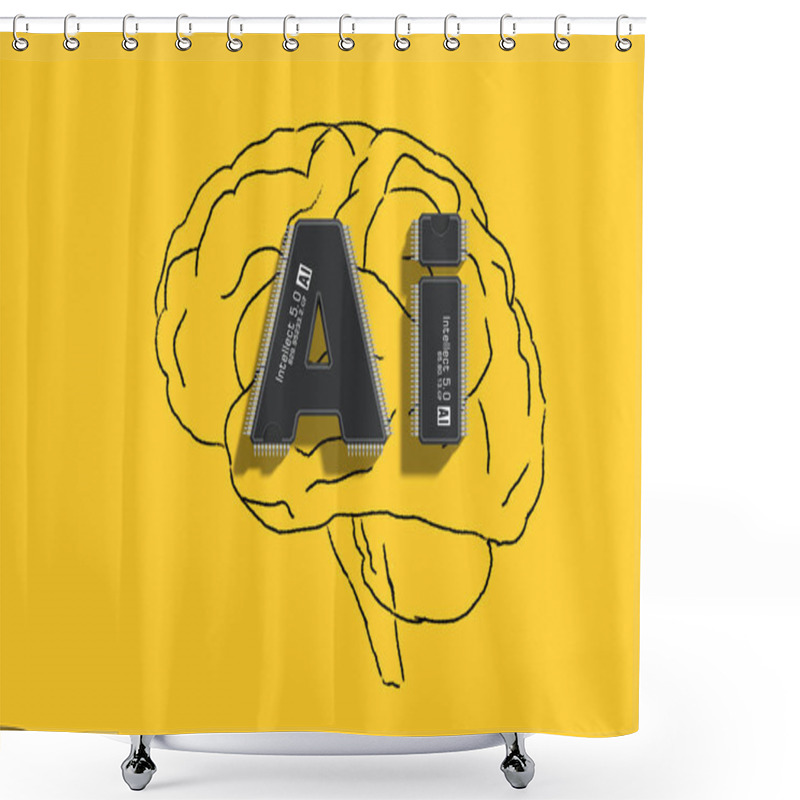 Personality  Two Microchips In The Form Of The Letters AI Integrated With The Human Brain Represent The Cutting-edge Fusion Of Technology And Cognition. Artificial Intelligence, Natural Language Processing. Shower Curtains