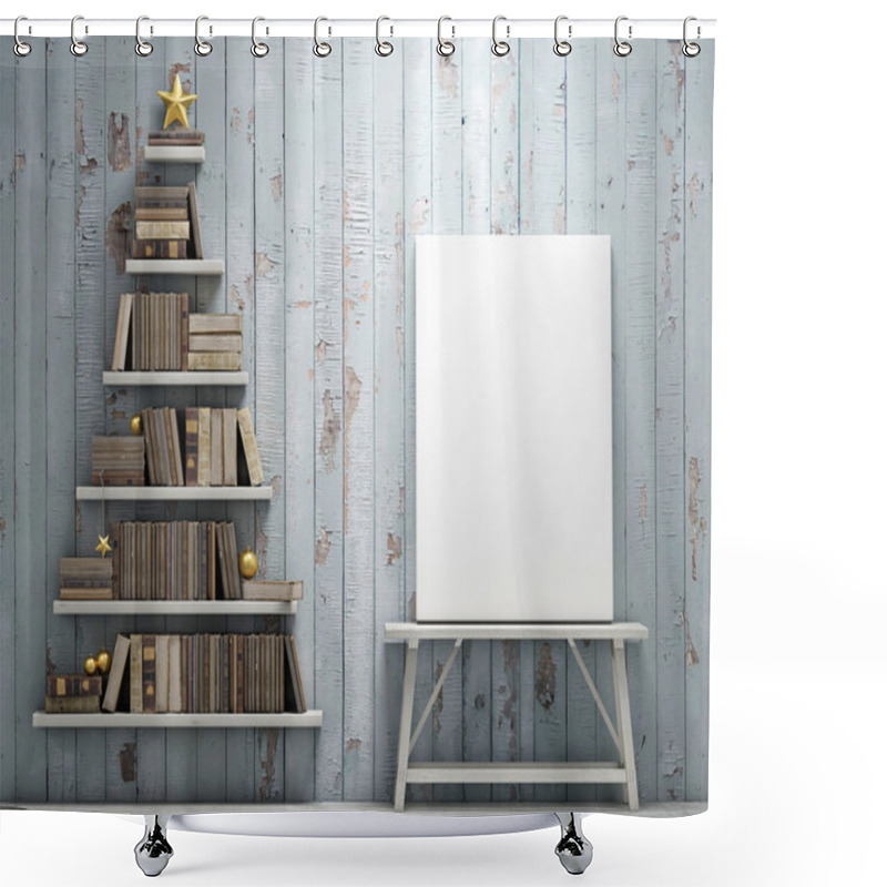 Personality  Mock Up Poster And Bookshelf Shaped Christmas Tree Shower Curtains