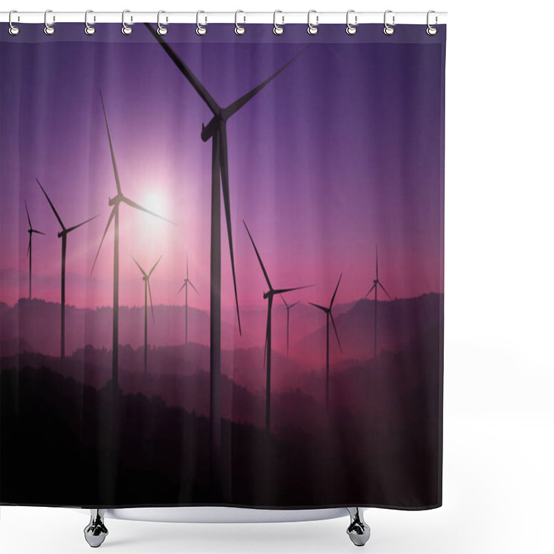 Personality  Wind Turbine Farm In Beautiful Nature Landscape. Shower Curtains