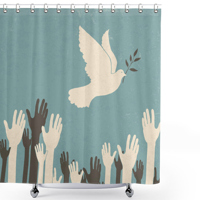 Personality  Group Of Hands And Dove Of Peace. Retro Illustration, EPS10 Shower Curtains