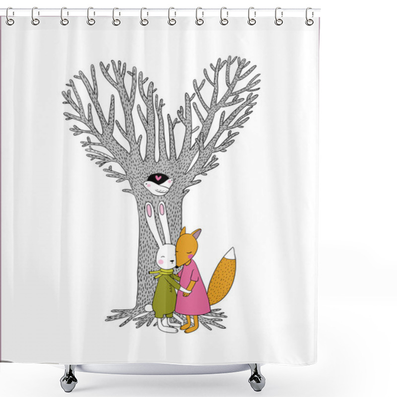 Personality  Beautiful Magic Tree, Two Birds In A Hollow, Hare And Fox. Shower Curtains