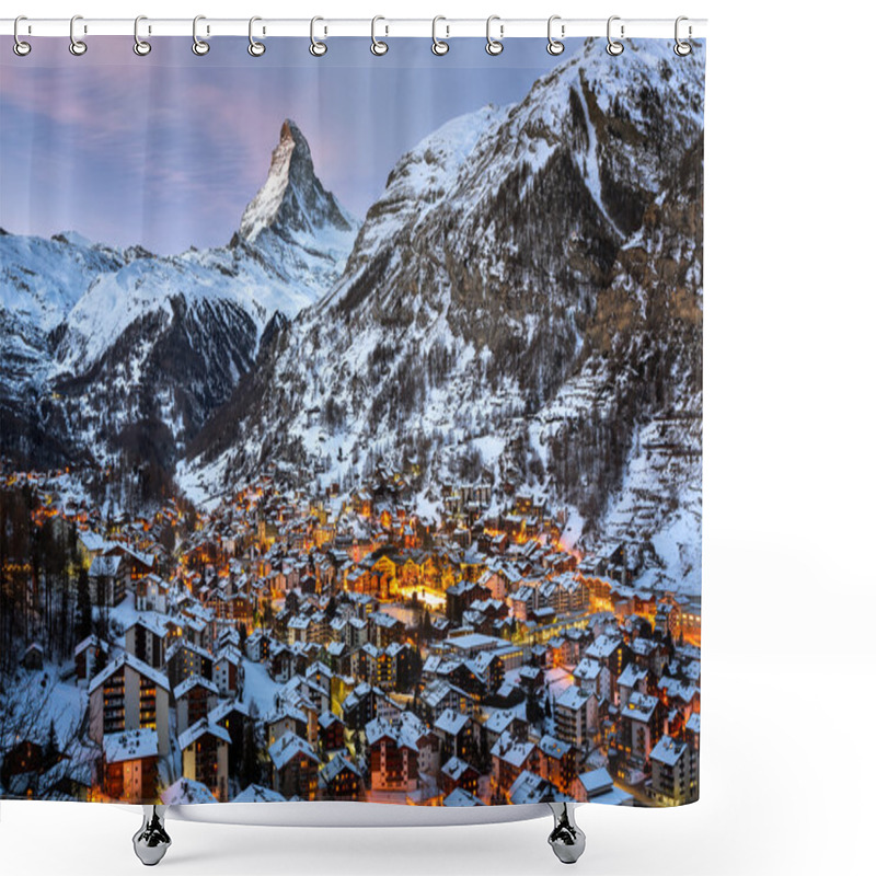 Personality  Aerial View On Zermatt Valley And Matterhorn Peak In The Morning Shower Curtains