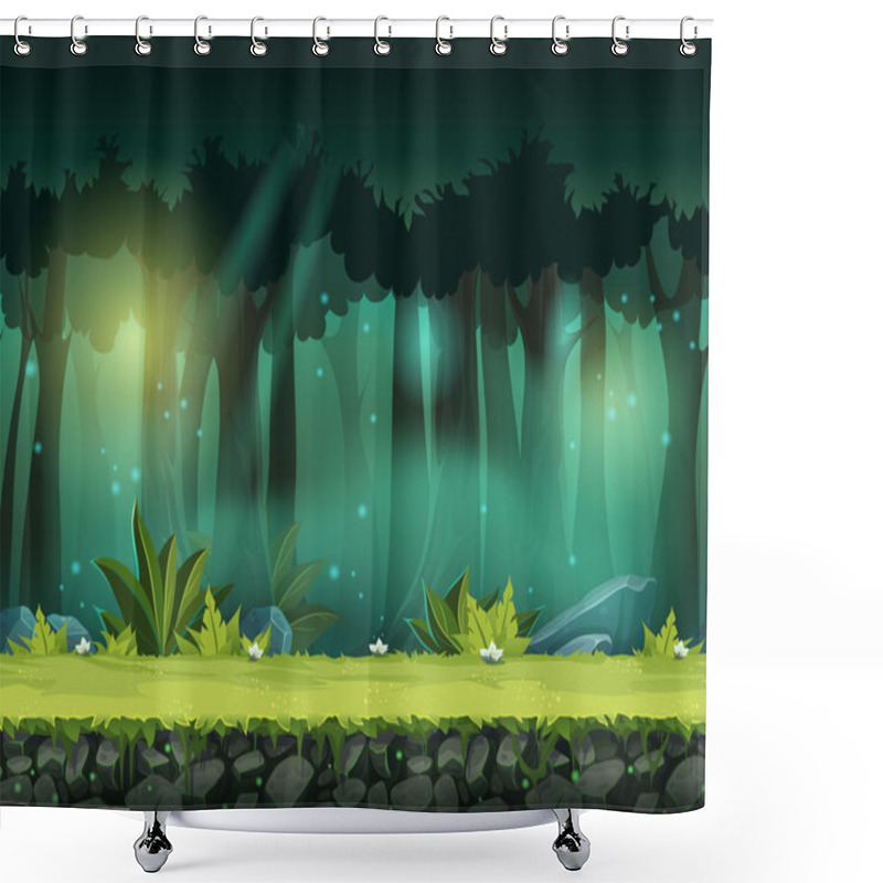 Personality  Vector Horizontal Seamless Illustration Of Forest In A Magical Mist Shower Curtains