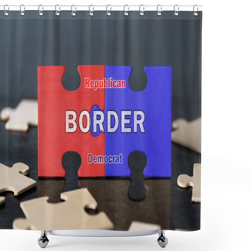 Personality  Border, Republican Democrat Political Divide, Immigration Policy Debate, Interlocking Puzzle Pieces Shower Curtains