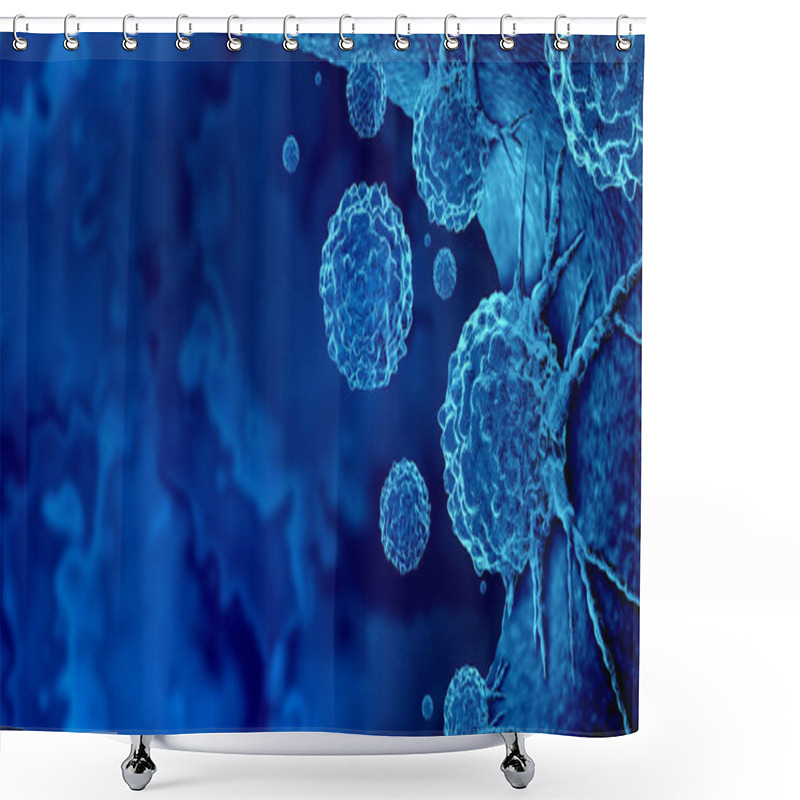 Personality  Cancer Outbreak And Treatment For Malignant Cancer Cells In A Human Body Caused By Carcinogens And Genetics With A Cancerous Cell As An Immunotherapy Symbol And Medical Therapy As A 3D Render. Shower Curtains