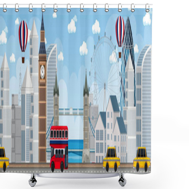 Personality  London City Horizontal Scene At Day Time Illustration Shower Curtains