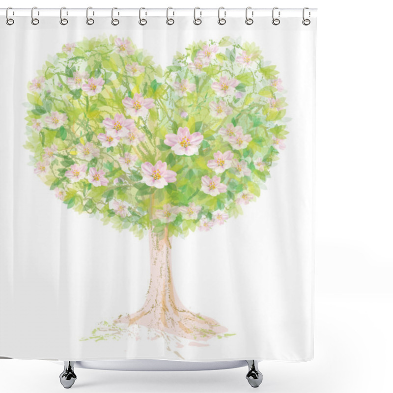 Personality  Vector Blossoming Tree Heart Shape. Shower Curtains