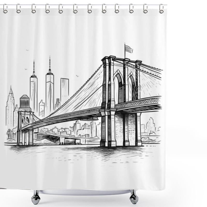 Personality  Brooklyn Bridge Hand-drawn Comic Illustration. Brooklyn Bridge. Vector Doodle Style Cartoon Illustration Shower Curtains