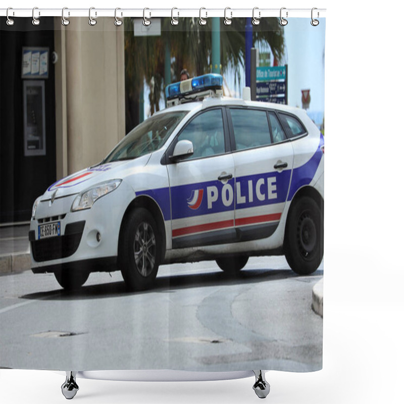 Personality  French Police Car Driving Fast In The City Center Shower Curtains