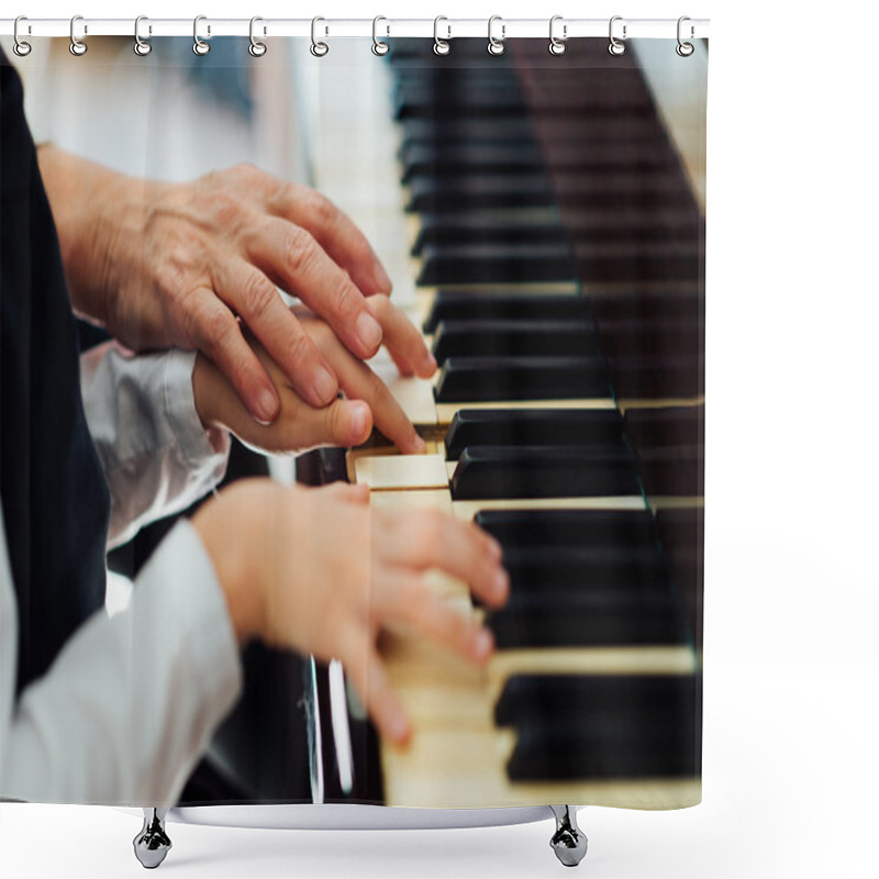 Personality  Experienced Hand Of  Old Music Teacher Helps  Child  Pupil Shower Curtains