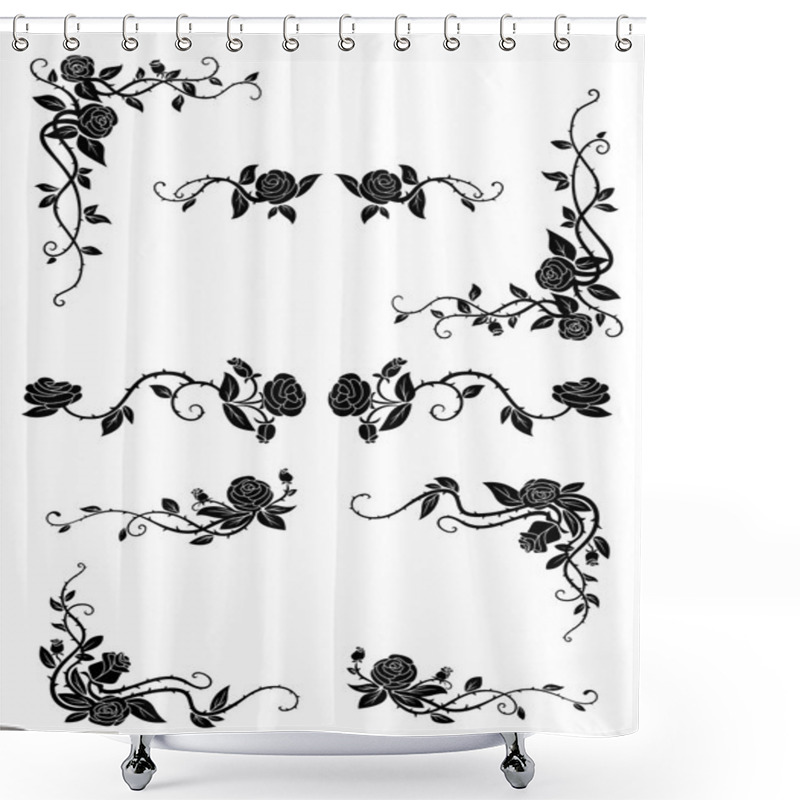 Personality  Floral Borders With Blooming Rose Flowers Shower Curtains