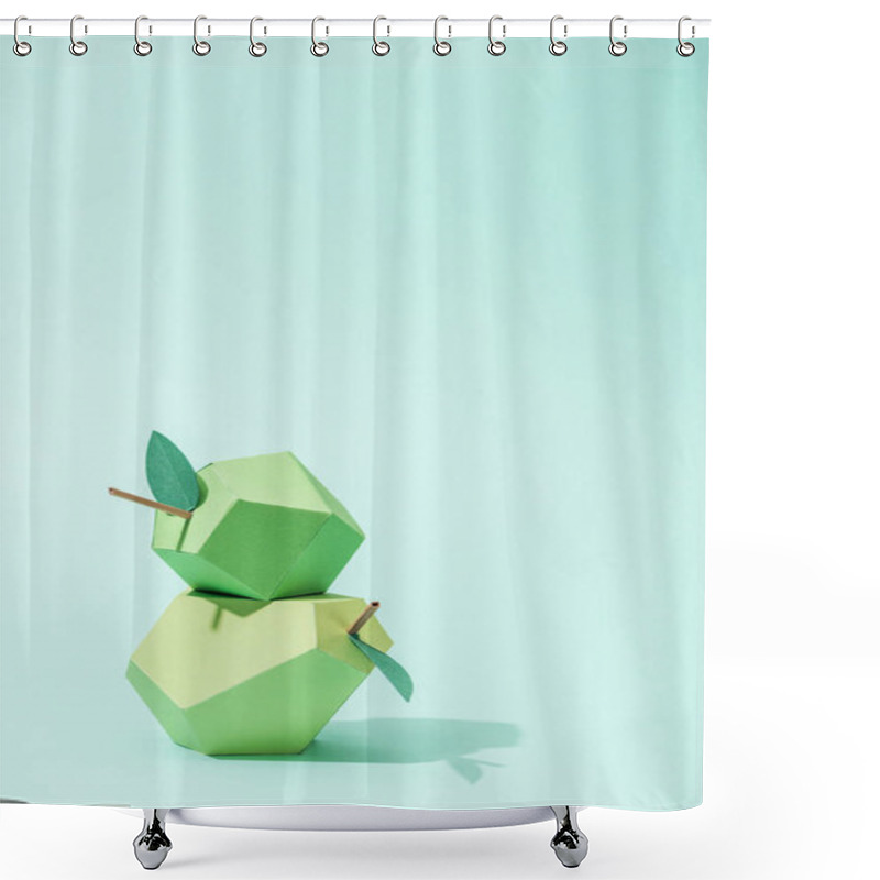 Personality  Handmade Paper Pear And Apple On Turquoise With Copy Space Shower Curtains