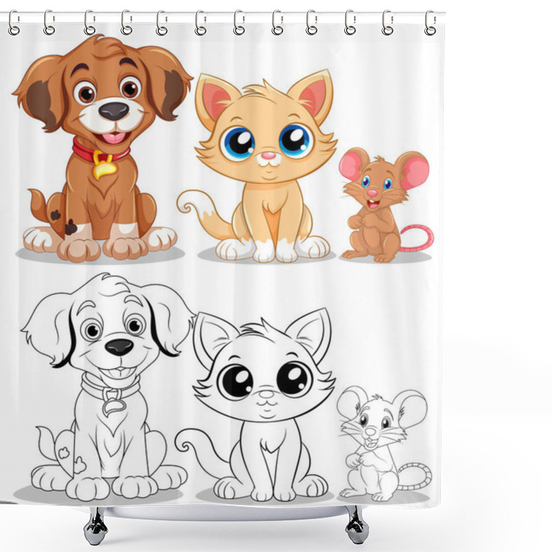 Personality  Playful Animal Friends With Cute Cartoon Dog, Cat And Mouse Illustration Shower Curtains