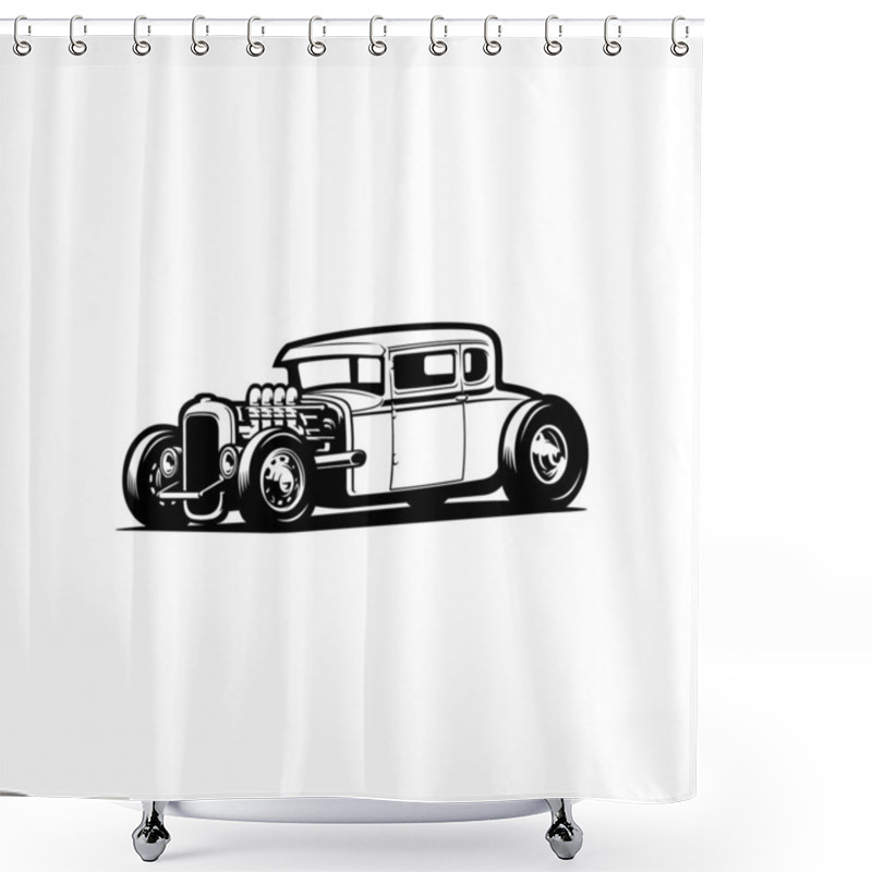 Personality  Monochrome Silhouette Of Classic Hot Rod Lowered Car. Side View. Best For Mechanic And Garage Related Industry Shower Curtains