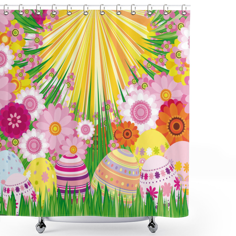 Personality  Floral Background With Easter Eggs Shower Curtains