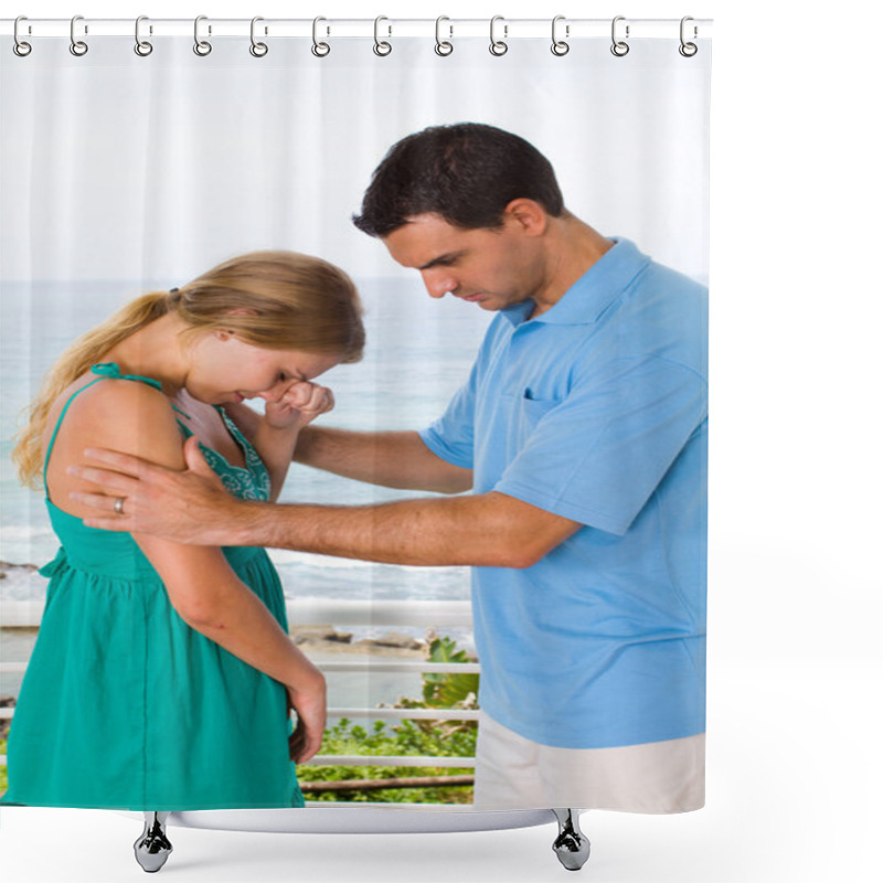 Personality  Young Man Comforting Crying Woman Shower Curtains