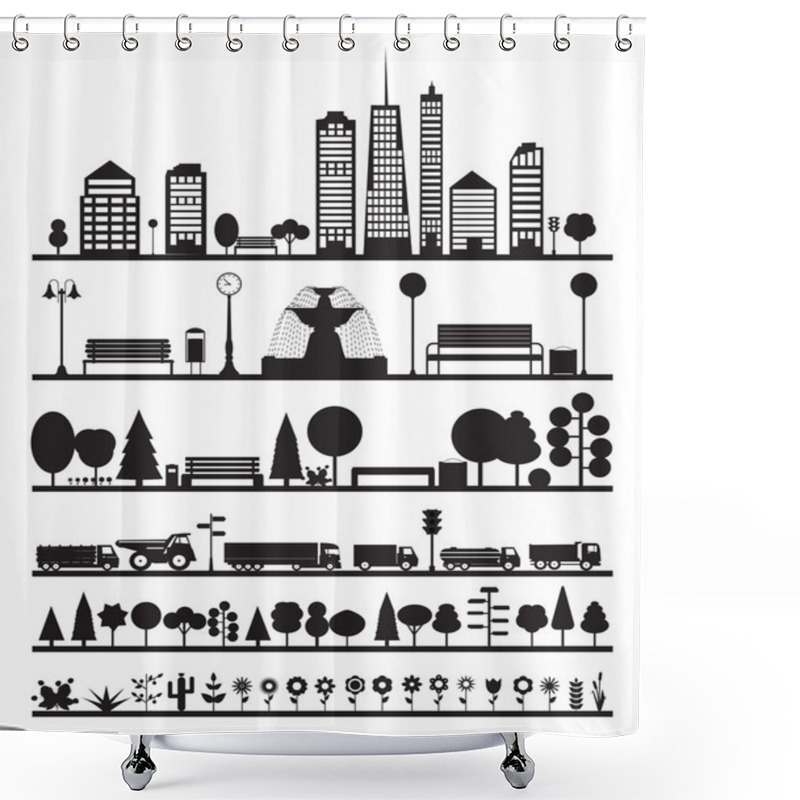 Personality  Silhouette City, Park, Forest, Road  Elements Shower Curtains