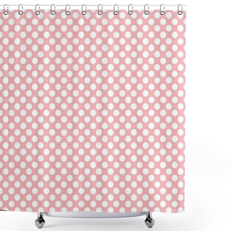 Personality  Seamless Vector Pattern With White Polka Dots On A Tile Pastel Pink Background Shower Curtains