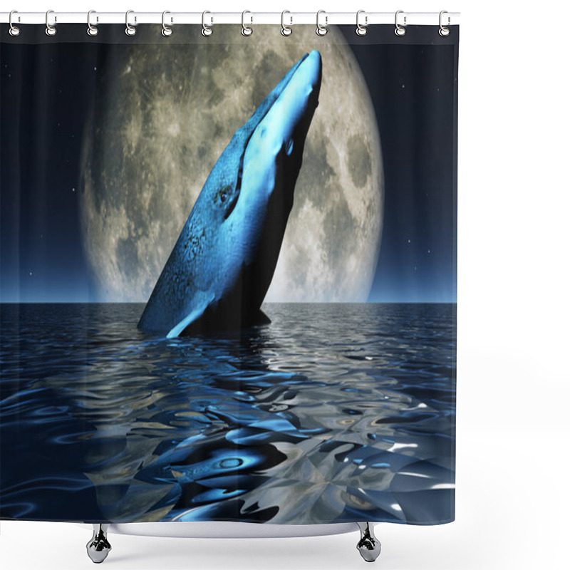 Personality  Whale On Oceans Surface With Full Moon Shower Curtains