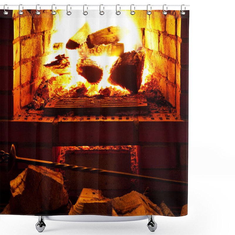 Personality  Fire In Fireplace Shower Curtains