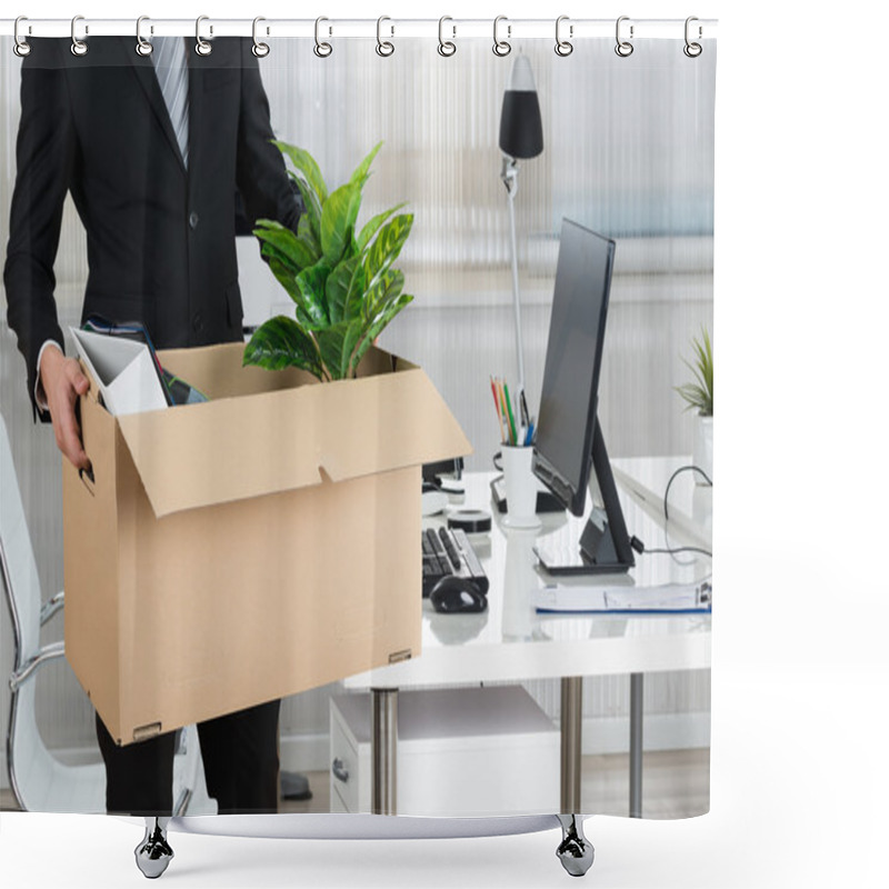 Personality  Businessman Carrying Cardboard Box Shower Curtains