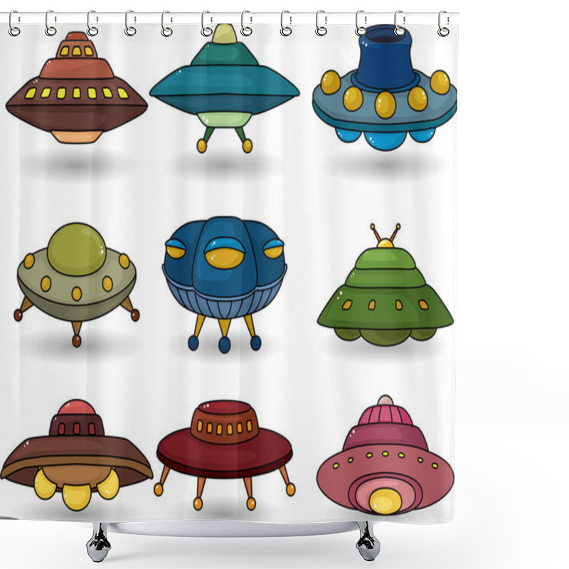 Personality  Cartoon Ufo Spaceship Icon Set Shower Curtains