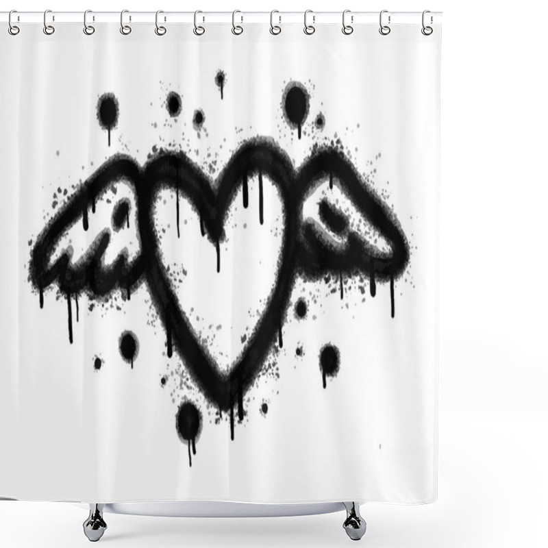 Personality  Spray Graffiti Heart Sign Painted In Black On White. Love Heart Drop Symbol. Isolated On A White Background. Vector Illustration Shower Curtains