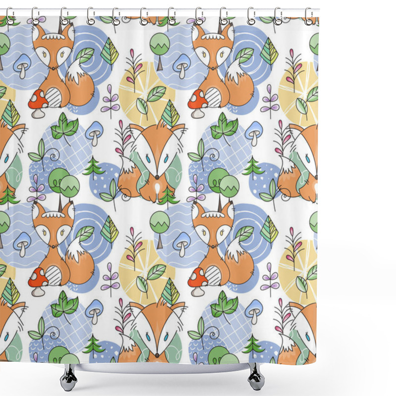 Personality  Seamless Pattern With Doodle Foxes And Woods. Wild Background With Cute Scandinavian Animals Shower Curtains