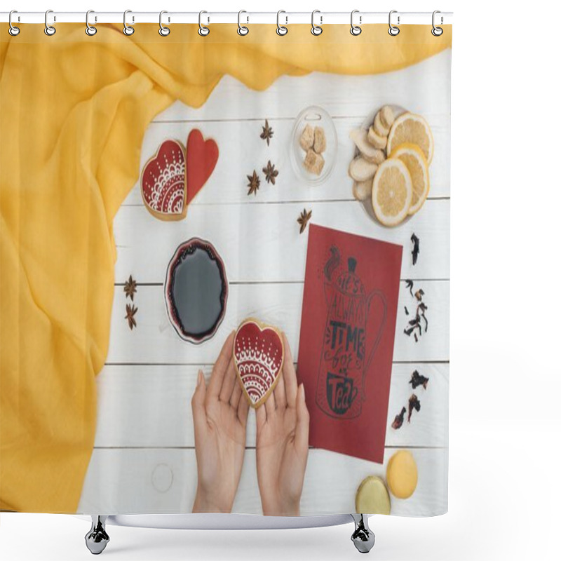 Personality  Heart Shaped Cookie In Hands Shower Curtains