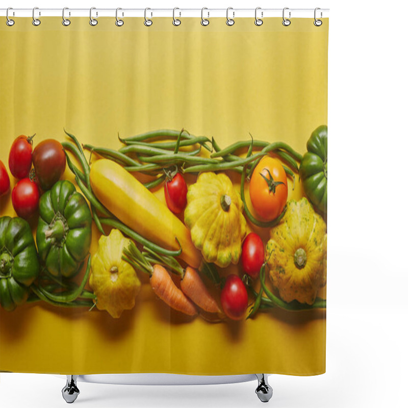 Personality  Bright Wholesome Vegetables On Yellow Background Shower Curtains