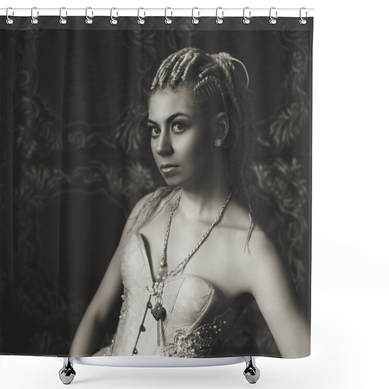 Personality  Freaky Young Female Model Wearing Corset Shower Curtains