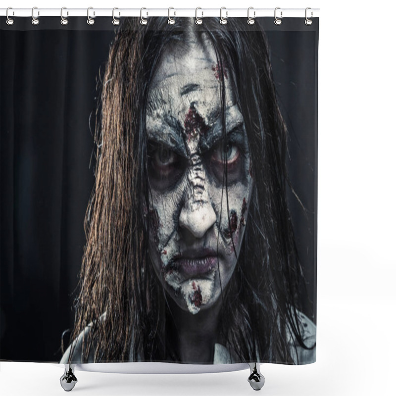 Personality  Portrait Of Horror Zombie Woman Shower Curtains