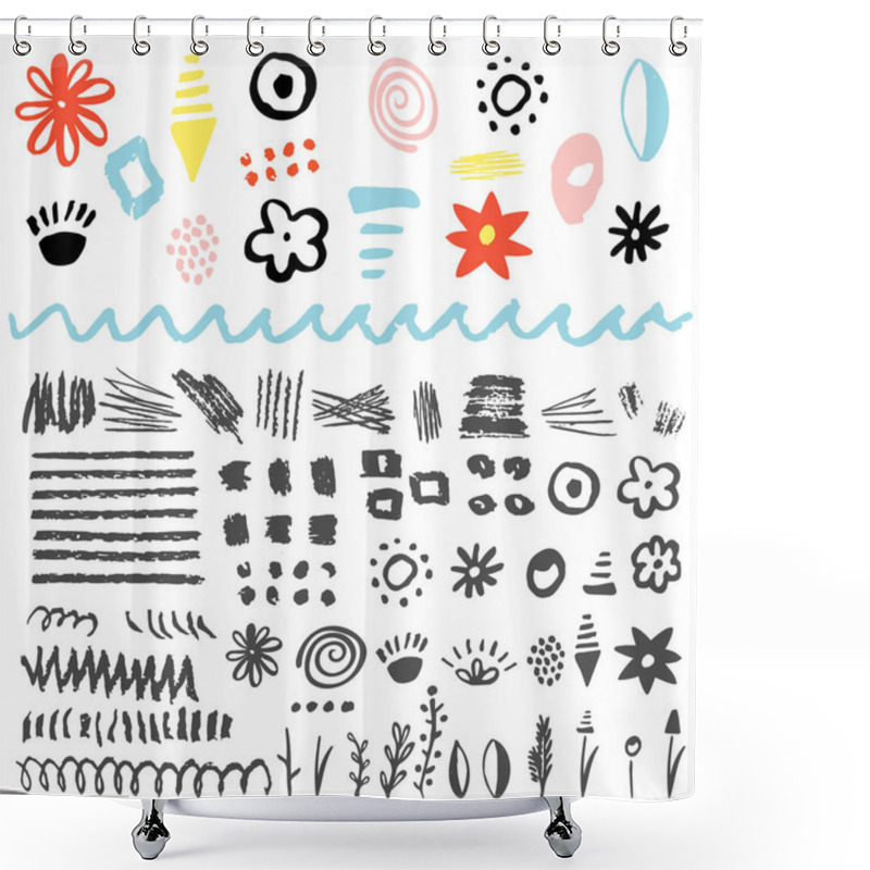 Personality  Set Hand Drawn Scribbles Shower Curtains